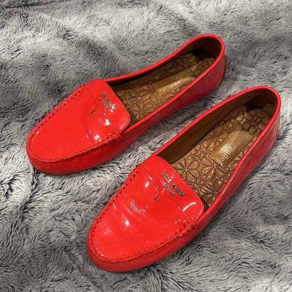 Kate Spade Leather Deck Slip on Loafers Orange Red size 6.5 EUC - Picture 2 of 5